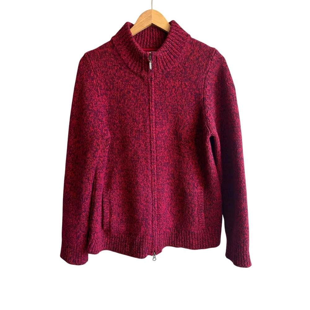 L.L. Bean Ragg Marled Lambswool Zip Mock Neck Sweater Cardigan Sweater Red M